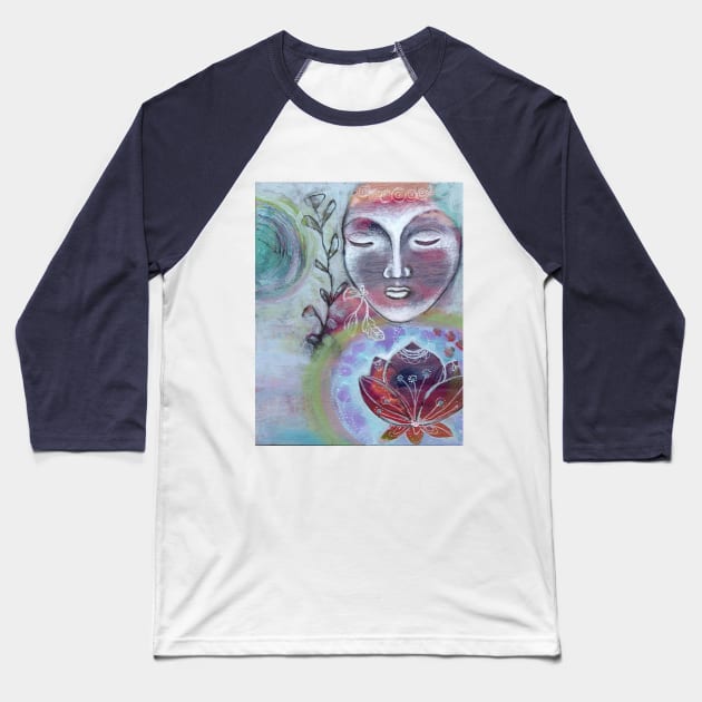 Buddha and Lotus Baseball T-Shirt by gaea